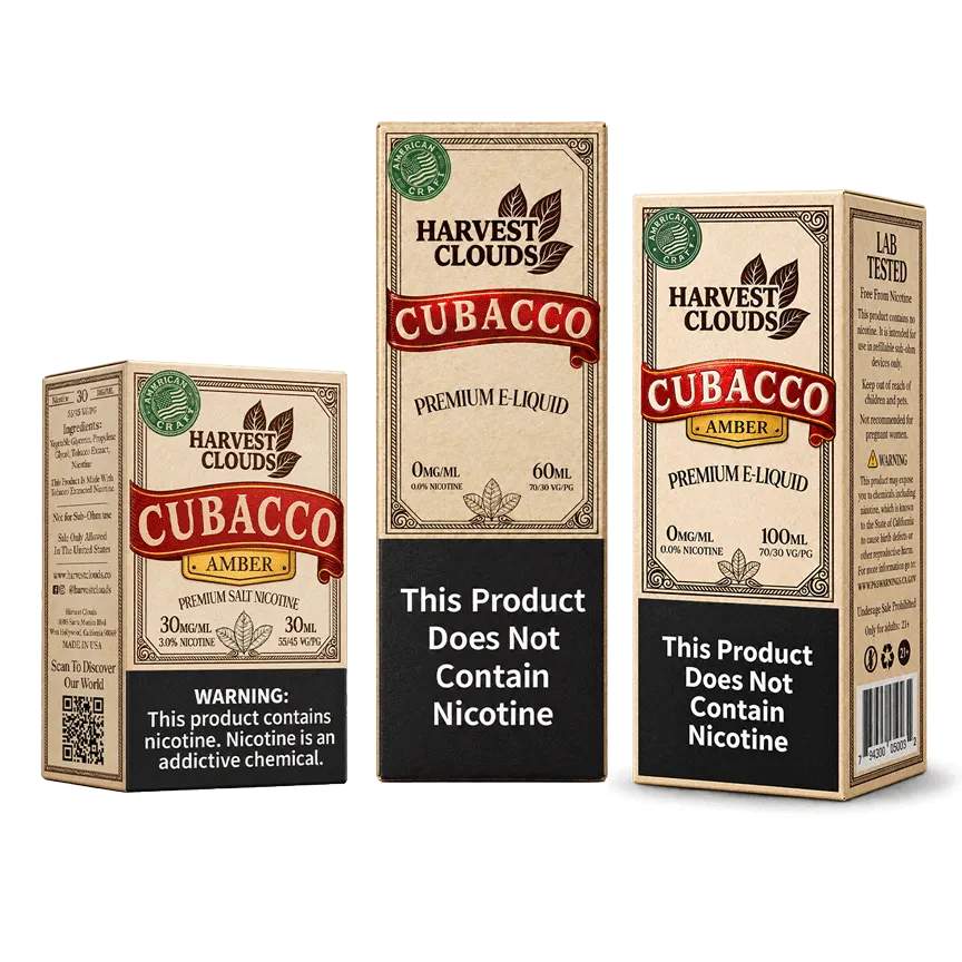 Cubacco collection shown in 100mL, 60mL, and 30mL packaging
